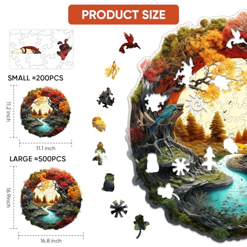 MEATRN Tree River 200 Pieces Wooden Puzzles for Adults Autumn Landscape Jigsaw Puzzle with Colorful Trees and Flowing River Family Night Fun 112x111 in - Image 5