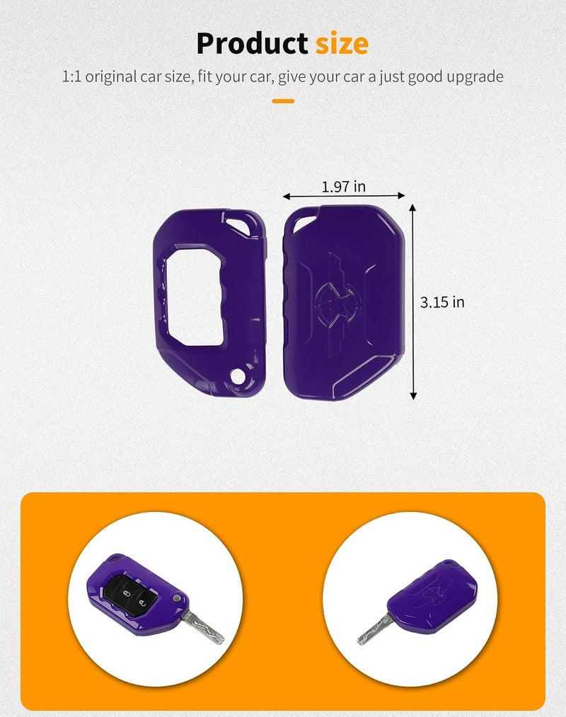 Hoolcar Key Fob Cover Case Key Holder Shell Remote Control Smart Key Fob Protector Compatible with Jeep Wrangler JL JLU & Gladiator JT 2018-2025, Purple - Image 4