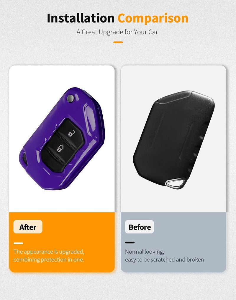 Hoolcar Key Fob Cover Case Key Holder Shell Remote Control Smart Key Fob Protector Compatible with Jeep Wrangler JL JLU & Gladiator JT 2018-2025, Purple - Image 3