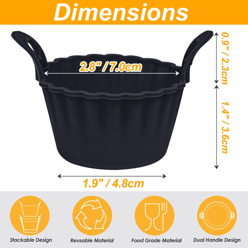 Koluti Reusable Silicone Baking Cups Set of 12, Nonstick Muffin Cupcakes Mold with Double Handle, BPA Free, Mini Round Air Fryer Cupcake Liners, Black - Image 2