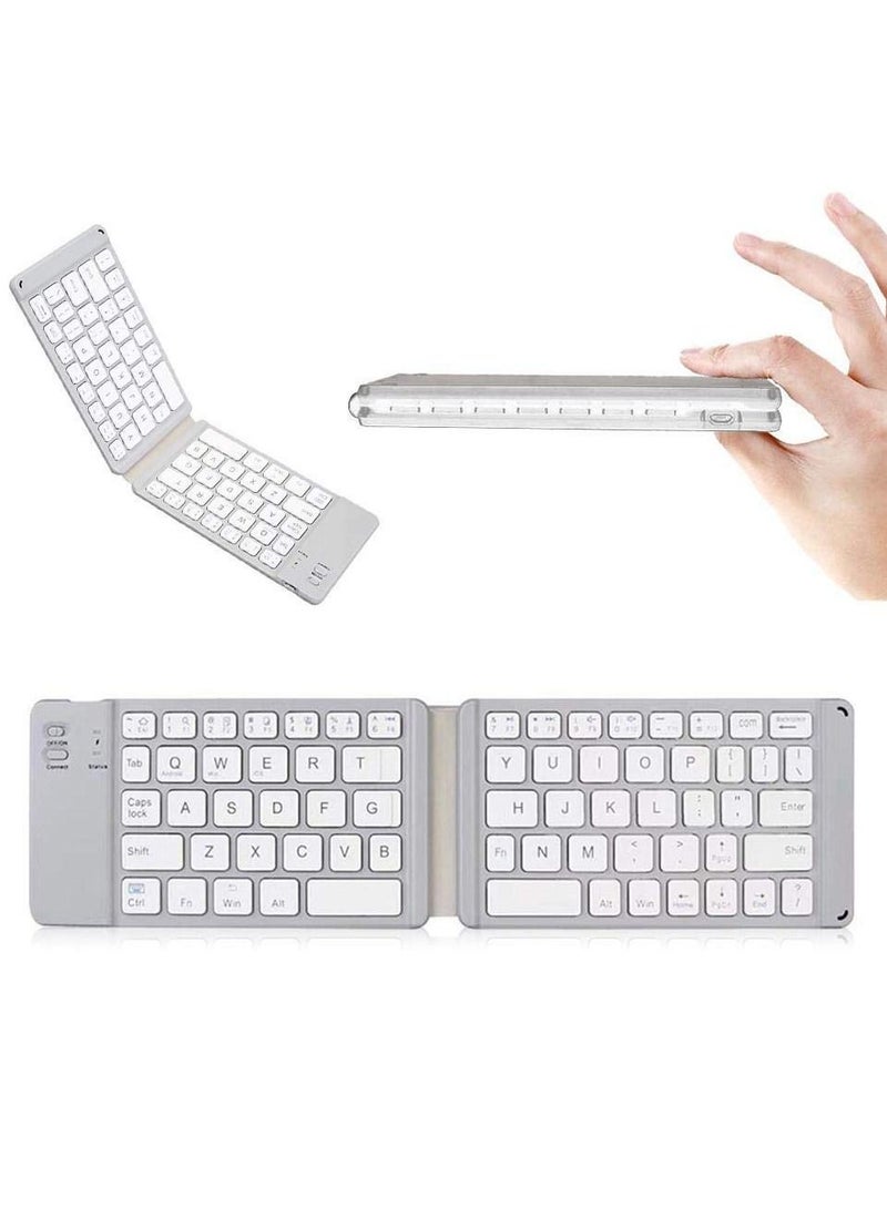 White Foldable wireless keyboard portable Folding Rechargeable Pocket Size Slim Lightweight compatible with Iphone12 Pro Max/Tablet/SmartPhone/Smart TV/PC/Tablet(Android/iOS/Windows)  - Image 1