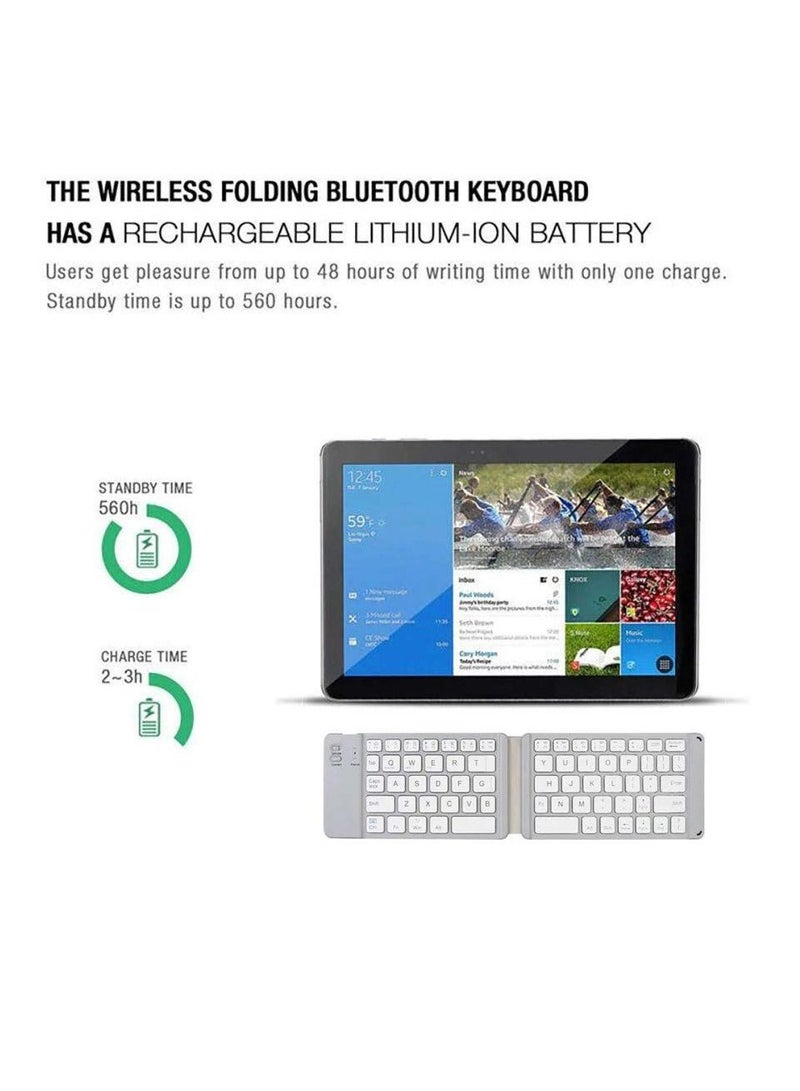 White Foldable wireless keyboard portable Folding Rechargeable Pocket Size Slim Lightweight compatible with Iphone12 Pro Max/Tablet/SmartPhone/Smart TV/PC/Tablet(Android/iOS/Windows)  - Image 3