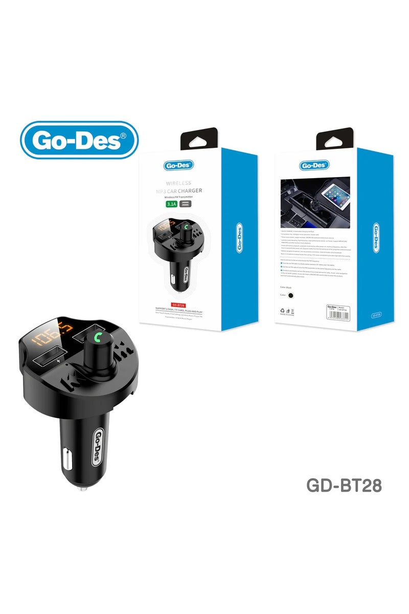 جو-ديز جهاز إرسال FM للسيارة مزود بتقنية البلوتوث وشاحن سريع 5 فولت 2.4 أمبير، طقم سيارة بلوتوث حر اليدين، محول مشغل MP3 للسيارة - Image 1