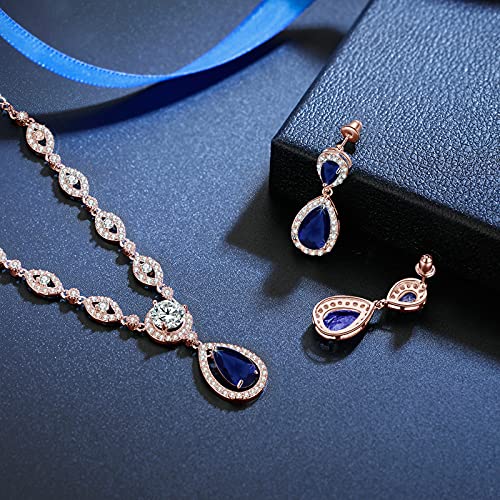 GULICX Jewelry Set for Womens, Rose Gold Plated Teardrop Rhinestone Wedding Bridesmaid Prom Jewelry Set Pendant Necklace Drop Dangle Earrings Set for Brides - Image 4