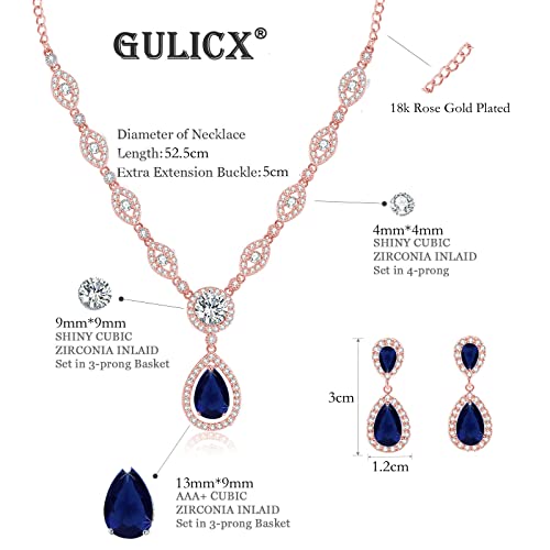 GULICX Jewelry Set for Womens, Rose Gold Plated Teardrop Rhinestone Wedding Bridesmaid Prom Jewelry Set Pendant Necklace Drop Dangle Earrings Set for Brides - Image 2