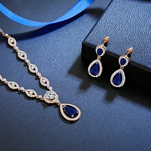 GULICX Jewelry Set for Womens, Rose Gold Plated Teardrop Rhinestone Wedding Bridesmaid Prom Jewelry Set Pendant Necklace Drop Dangle Earrings Set for Brides - Image 3