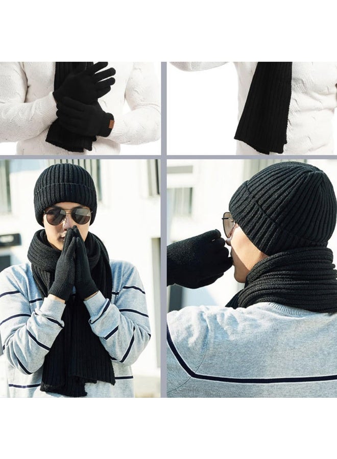 بمعنى سحر بمعنى حديقة مجموعة من 3 قطع من قبعات الشتاء الدافئة المصنوعة من الصوف المبطن ووشاح وقفازات وقبعات التزلج وشاشات اللمس وقبعات متناسقة للرجال والنساء للرياضة والسفر في الهواء الطلق، باللون الأسود - Image 4