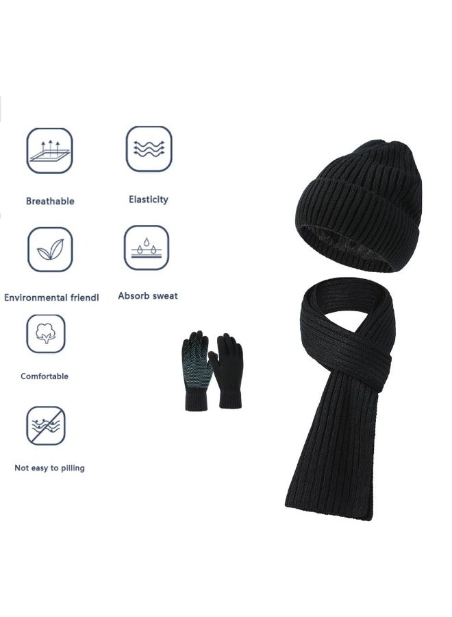 بمعنى سحر بمعنى حديقة مجموعة من 3 قطع من قبعات الشتاء الدافئة المصنوعة من الصوف المبطن ووشاح وقفازات وقبعات التزلج وشاشات اللمس وقبعات متناسقة للرجال والنساء للرياضة والسفر في الهواء الطلق، باللون الأسود - Image 2