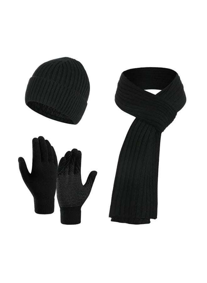 بمعنى سحر بمعنى حديقة مجموعة من 3 قطع من قبعات الشتاء الدافئة المصنوعة من الصوف المبطن ووشاح وقفازات وقبعات التزلج وشاشات اللمس وقبعات متناسقة للرجال والنساء للرياضة والسفر في الهواء الطلق، باللون الأسود - Image 1