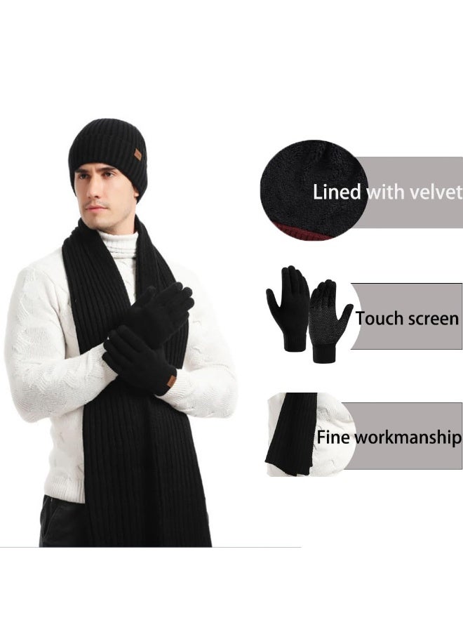 بمعنى سحر بمعنى حديقة مجموعة من 3 قطع من قبعات الشتاء الدافئة المصنوعة من الصوف المبطن ووشاح وقفازات وقبعات التزلج وشاشات اللمس وقبعات متناسقة للرجال والنساء للرياضة والسفر في الهواء الطلق، باللون الأسود - Image 3
