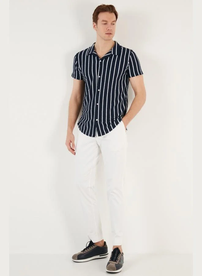 Buratti  Buratti Striped Cotton Blend Short Sleeve Apache Collar Regular Fit Shirt Men's SHIRT CF24S117664 for Men | Best Price UAE