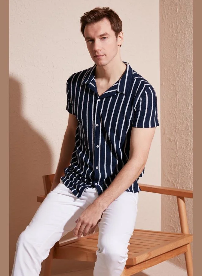 Buratti Buratti Striped Cotton Blend Short Sleeve Apache Collar Regular Fit Shirt Men's SHIRT CF24S117664