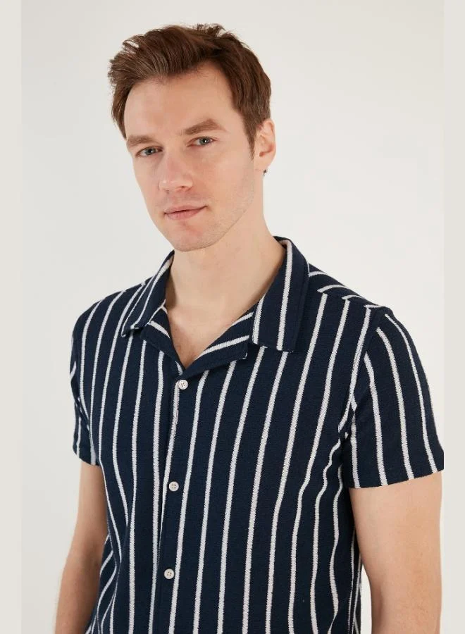 Buratti  Buratti Striped Cotton Blend Short Sleeve Apache Collar Regular Fit Shirt Men's SHIRT CF24S117664 for Men | Best Price UAE