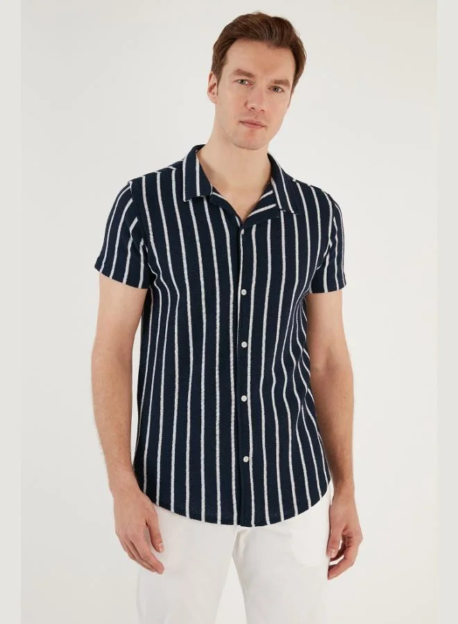 Buratti  Buratti Striped Cotton Blend Short Sleeve Apache Collar Regular Fit Shirt Men's SHIRT CF24S117664 for Men | Best Price UAE