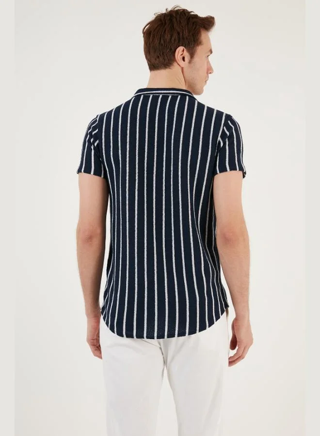 Buratti  Buratti Striped Cotton Blend Short Sleeve Apache Collar Regular Fit Shirt Men's SHIRT CF24S117664 for Men | Best Price UAE