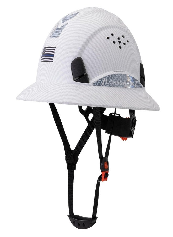 LOHASWORK Full Brim Hard Hat Construction OSHA Approved Vented Hard Hat Cascos De Construccion 6 Point Adjustable Ratchet Suspension Matte White Graphite Pattern - Image 1