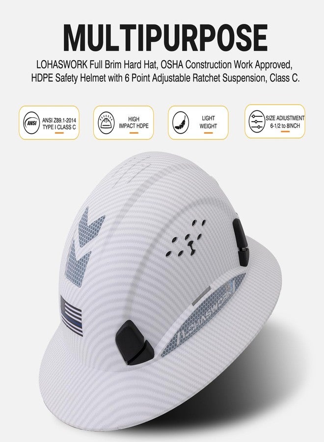 LOHASWORK Full Brim Hard Hat Construction OSHA Approved Vented Hard Hat Cascos De Construccion 6 Point Adjustable Ratchet Suspension Matte White Graphite Pattern - Image 2