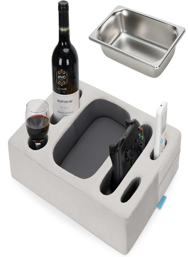 INNO STAGE Couch Cup Holder Pillow - Sofa Cup Holder with Stainless Steel Bowl Couch Drink Caddy Remote Snacks Cozy Mug Cupholder Buddy for Bed, Car, Man Cave, Rv, Tv, Backseat (Silver) - Image 1