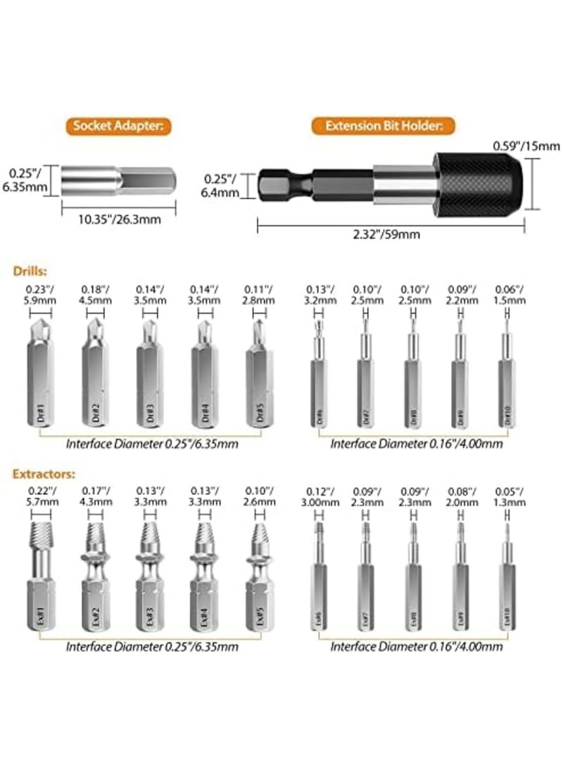 Damaged Screw Extractor Set, 22 Pcs Easy out All-purpose Hss Broken Stripped Screw Remover Extractor Kit with Magnetic Extension Bit Holder Socket Adapter - Image 5