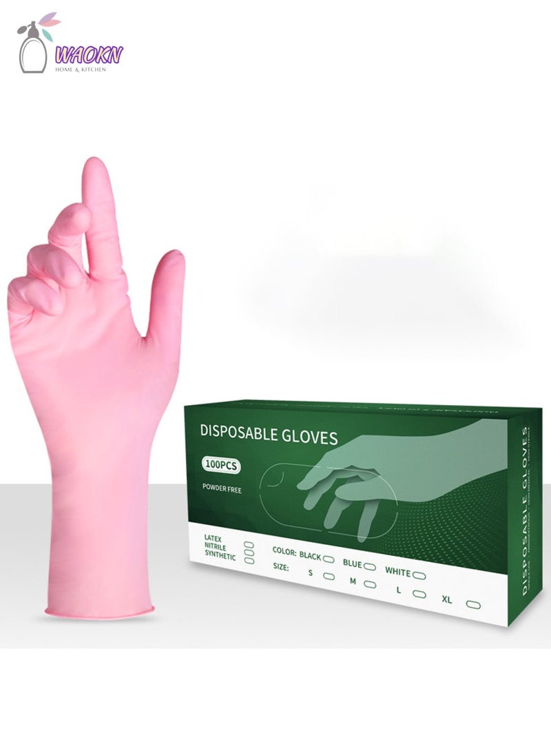 WAOKN 100-Piece Disposable Pure Nitrile Exam Gloves Food Grade Protective Gloves Powder Free Latex Free non-sterile Ambidextrous Cleaning & Cooking Gloves Pink  - Image 1