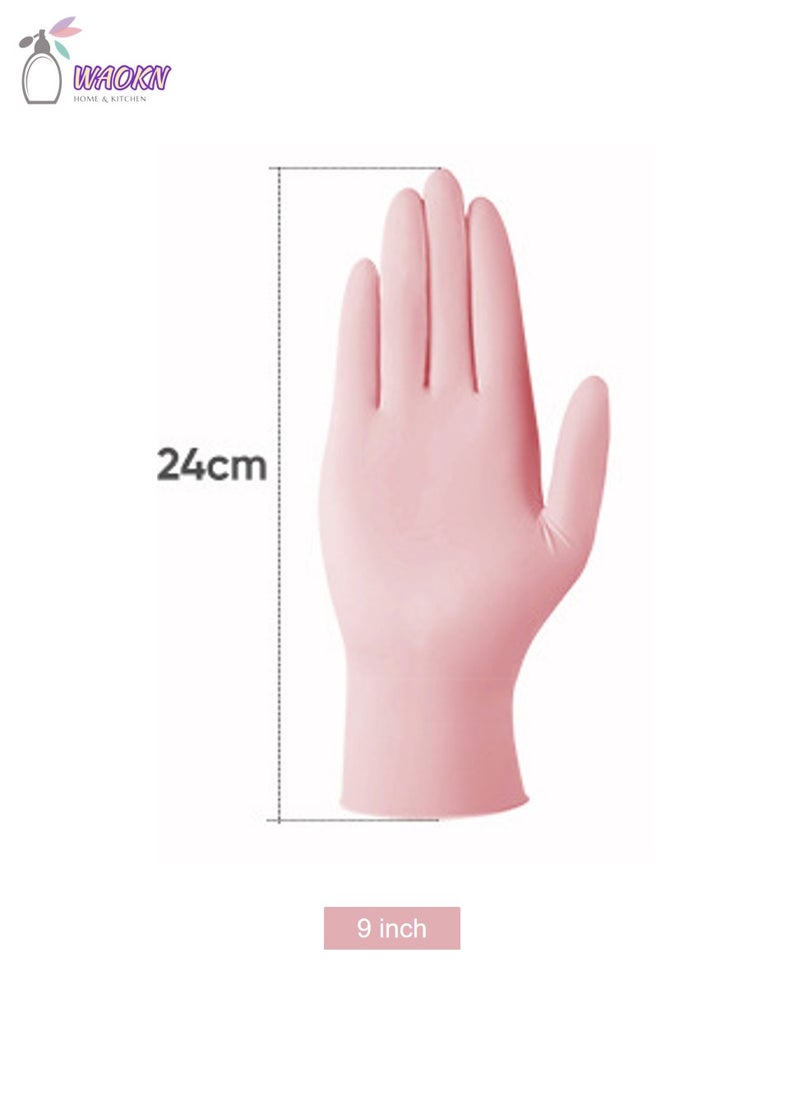 WAOKN 100-Piece Disposable Pure Nitrile Exam Gloves Food Grade Protective Gloves Powder Free Latex Free non-sterile Ambidextrous Cleaning & Cooking Gloves Pink  - Image 2
