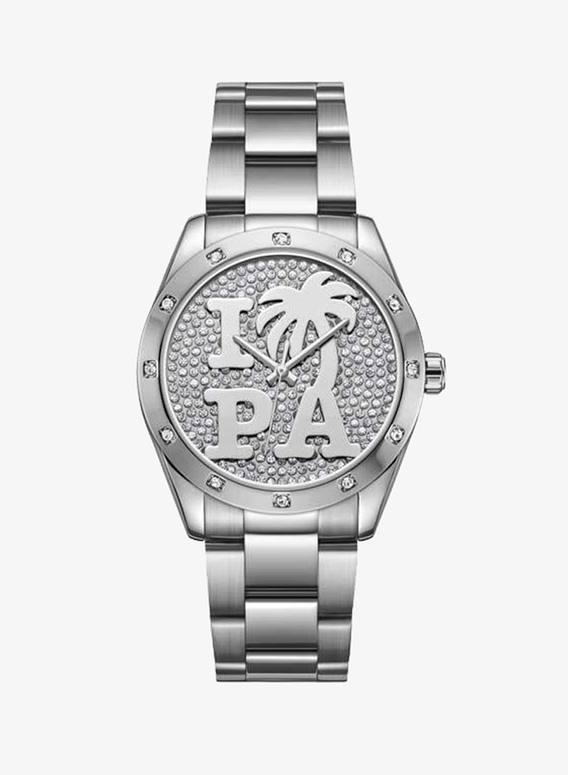 Palm Angels Strada White Pave Crystal Dial Stainless Steel Bracelet Analog Watch for Women, 34mm - Image 1