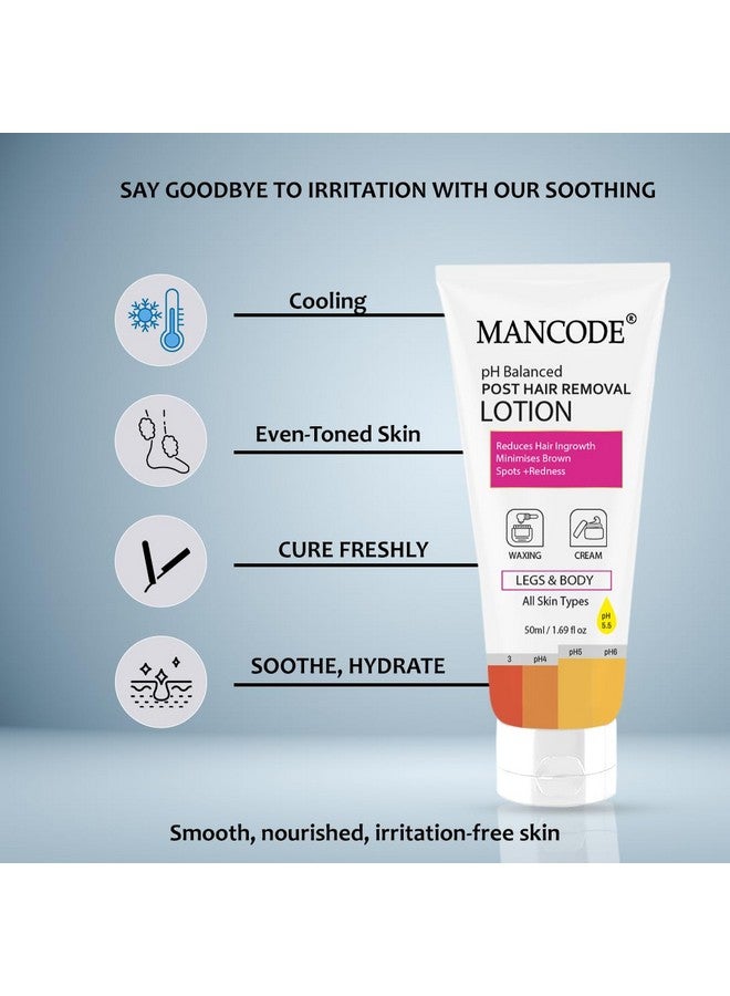 MAN CODE Mancode PH Balanced Post Hair Removal Lotion for Women & Men - 50ml | Reduces Ingrown Hairs, Minimises Brown Spots & Redness | Ideal After Waxing & Hair Removal Cream | Suitable for All Skin Types - Image 4