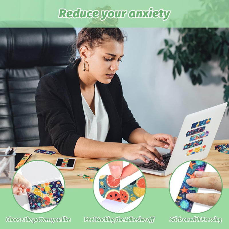 TOEMUR 72 Pieces Anxiety Sensory Stickers with Storage Box - Calming Stickers 2 Textured Surface - Fidget Strips for Office & Classroom Desk Adult & Teen Stress (Cartoon) - Image 5