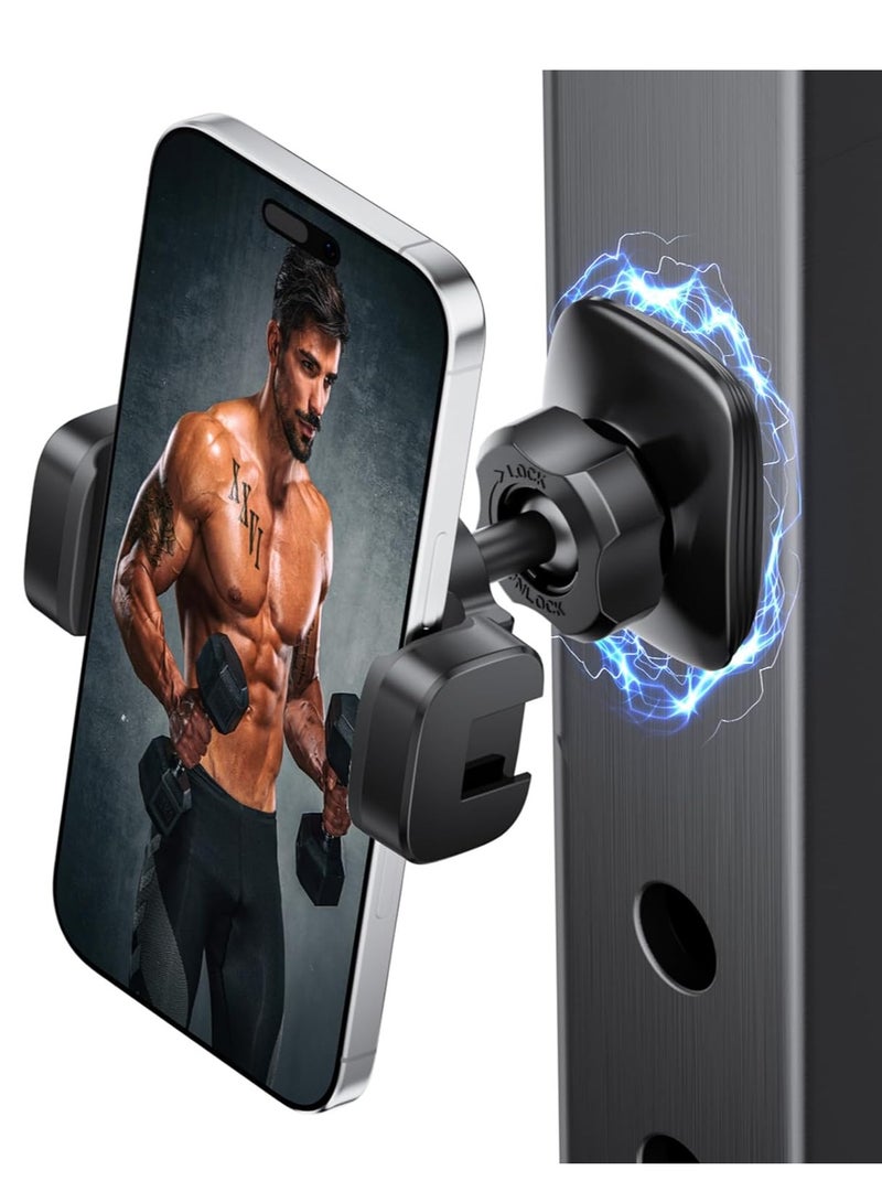 Bukela Magnetic Phone Holder for Gym, 360° Rotatable Gym Magnetic Phone Holder for Workout Record Watch Videos, Alloy Base and Joint, Gym Phone Holder Compatible with 4-7 Inch Smartphones - Image 1