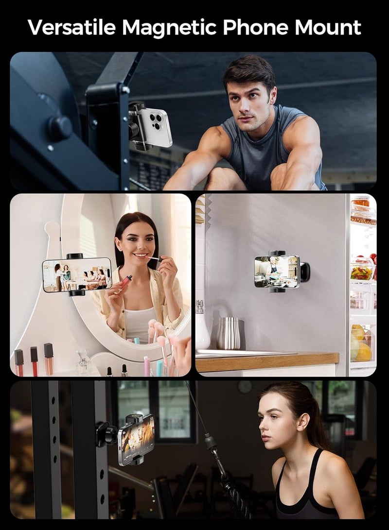 Bukela Magnetic Phone Holder for Gym, 360° Rotatable Gym Magnetic Phone Holder for Workout Record Watch Videos, Alloy Base and Joint, Gym Phone Holder Compatible with 4-7 Inch Smartphones - Image 4