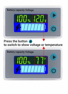 KASTWAVE Battery Capacity Monitor 10 100V 24V 36V 48V Digital Battery Status Tester Meter Remaining Percentage Level Voltage Fahrenheit Temperature Power Indicator Panel Gauge for Marine RV  - Image 3