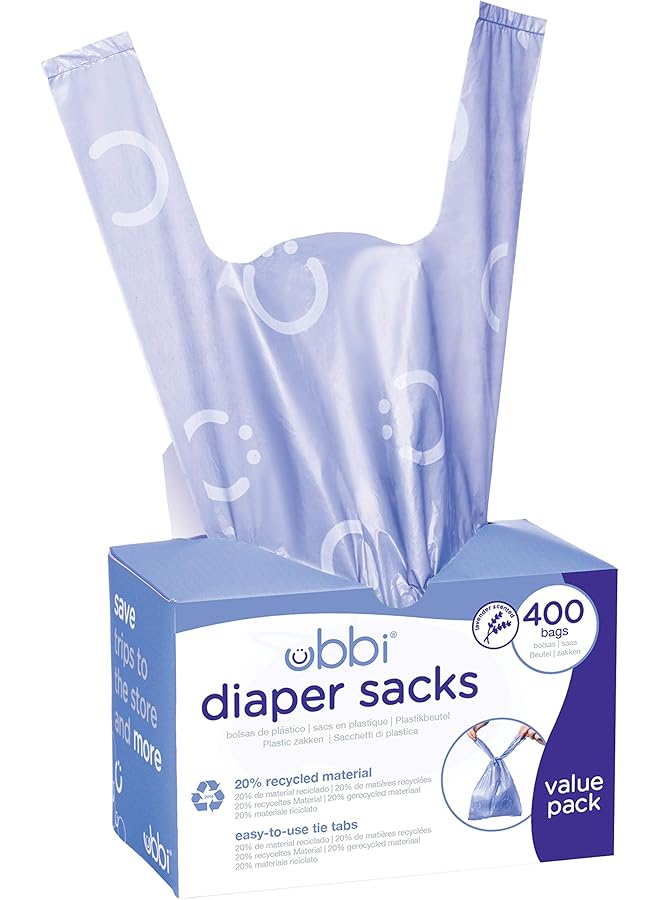 ubbi Disposable Diaper Sacks Lavender Scented Easy To Tie Tabs Diaper Disposal Or Pet Waste Bags 400 Count - Image 1
