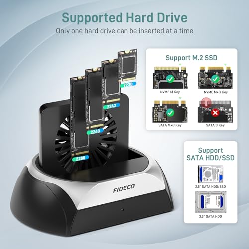 FIDECO Hard Drive Docking Station, M.2 NVMe SSD Docking Station with Cooling Fan, Support 2.5 and 3.5 inch SATA HDD and M.2 NVMe SATA SSD, Ultimate Heat Dissipation - Image 3