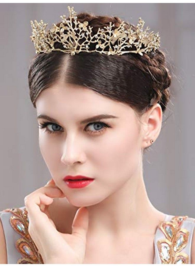 Yean Adult Tiaras And Crowns Gold Wedding Princess Queen Crown Baroque Vintage Rhinestone Tiara Hair Accessories For Women And Men (Gold) - Image 4