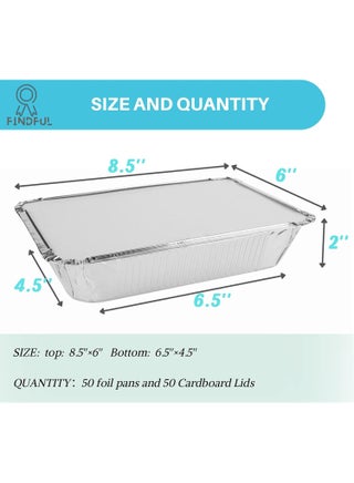 Aluminum Pans with Lids (50-Pack, 8.5"×6") 2.25 LB Capacity Foil Food Containers with Lids - 50 Pans and 50 Cardboard Covers - Disposable Tin Foil Pans - for Baking, Meal Prep and Freezer, Takeout - view 2
