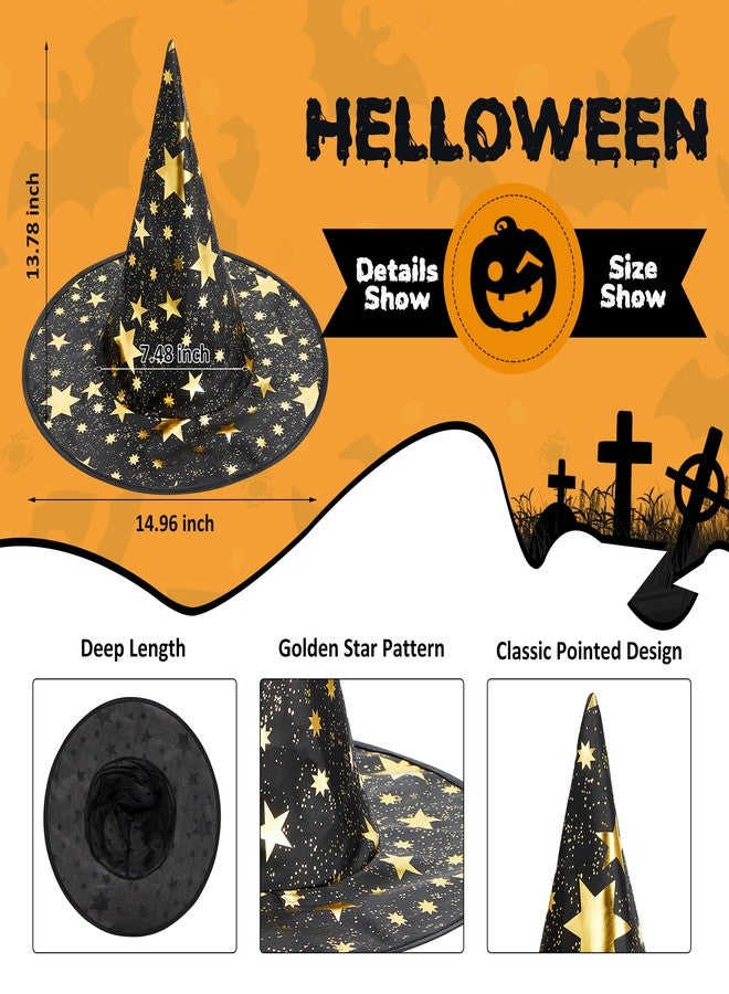 Zando Kids Halloween Witch Hat for Girls, Women, Toddlers - Star Printing Wizard Hat for Boys, Party Decorations, Hanging Black Witches Hats - Image 2