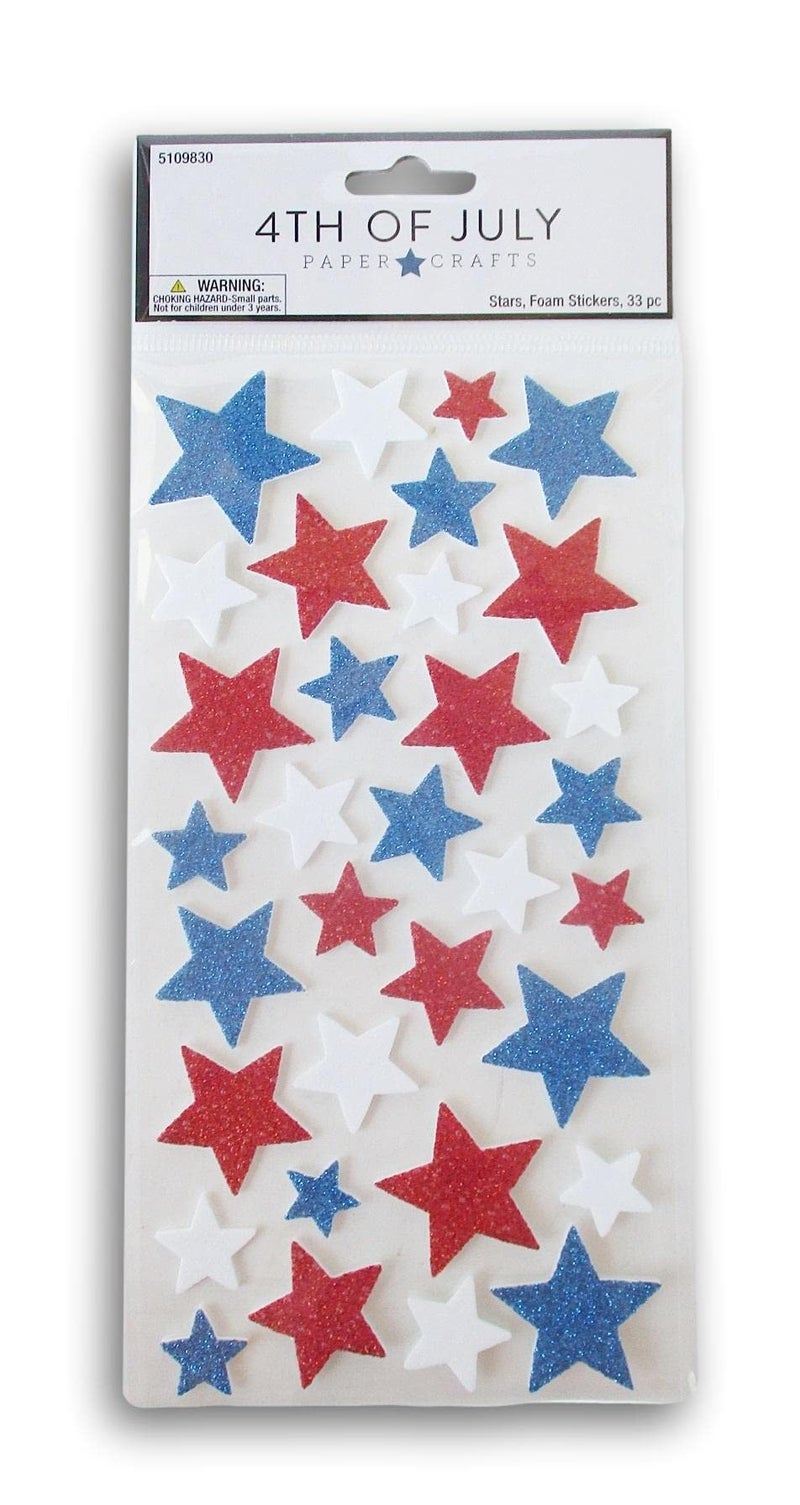 Patriotic Red White and Blue Stars Foam Stickers for Journaling Scrapbooking Cardmaking Arts Crafts 33 Pieces