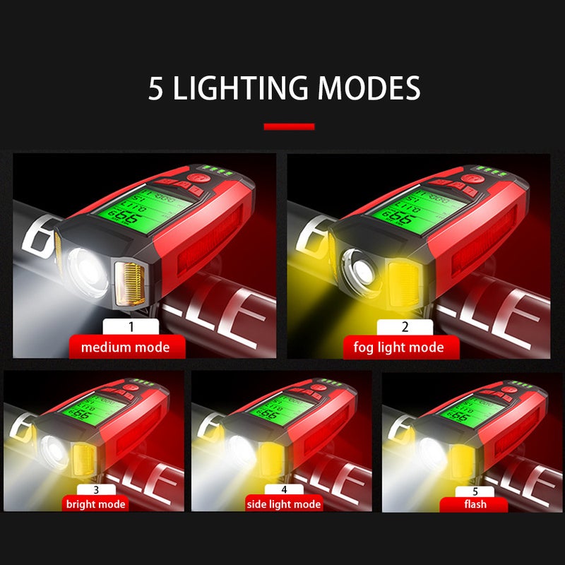 Bike Lights LEDs Cycling Headlight with 130dB Horn Speaker Battery Powered 5 Light Modes for Outdoor Riding Cycling - Image 4