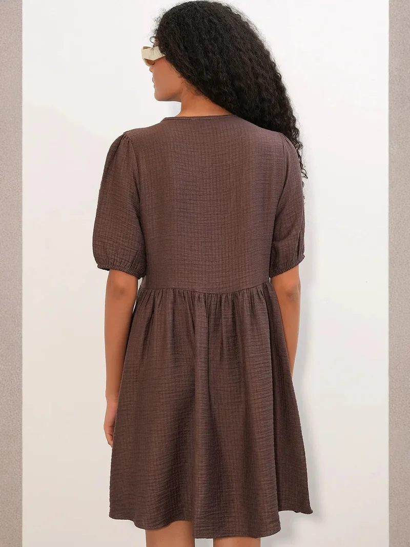 Big Dart Coffee Brown BDART Women's A-line Mini Smock Dress for Women | Best Price UAE