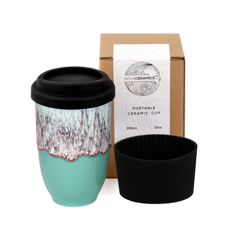 NOVA CERAMICS Travel Mug Travel Coffee Mug Reusable Coffee Cup Unique To Go Mug Microwave Dishwasher Safe Coffee Tumbler Gifts For Women Men Him Her 12oz Nebula
