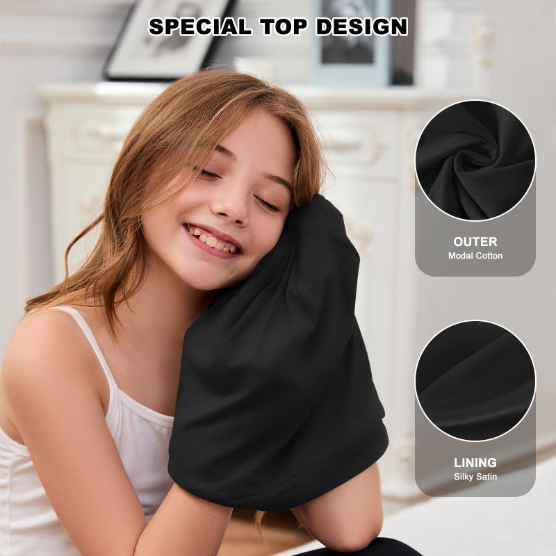 ZHENSILK 2Pcs Kids Bonnets for Girls Boys Silk Satin Lined Bonnet for Sleeping Adjustable Double-Layer Sleep Cap for Frizzy Curly Hair Slouchy Hat Beanie for Toddler Child Teens(Black&Pink) - Image 5