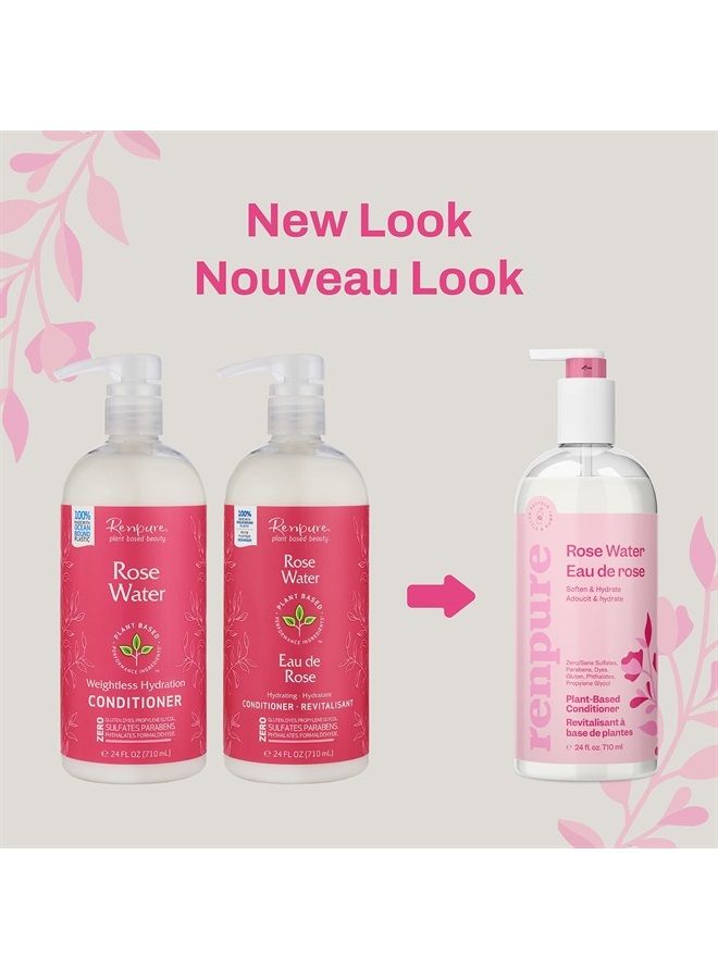 Renpure Plant Based Rose Water Hydrating Conditioner for Dry Hair - Sulfate Free, Paraben Free, Cruelty Free & Color Safe - Naturally Moisturizing & Refreshing Rose Water Conditioner for Women