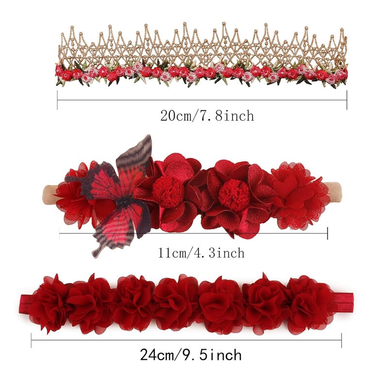 mligril Baby Girl Nylon Headbands Flower Hair Bows Accessories-Elastic Hair Band Crown Handmade FLoral Wraps Birthday Christmas Gifts for Girls Newborn Infant Toddler 3Pcs - Image 5