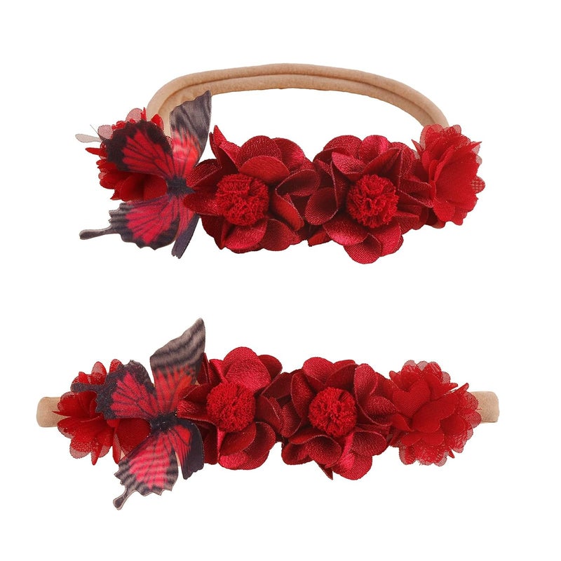 mligril Baby Girl Nylon Headbands Flower Hair Bows Accessories-Elastic Hair Band Crown Handmade FLoral Wraps Birthday Christmas Gifts for Girls Newborn Infant Toddler 3Pcs - Image 3