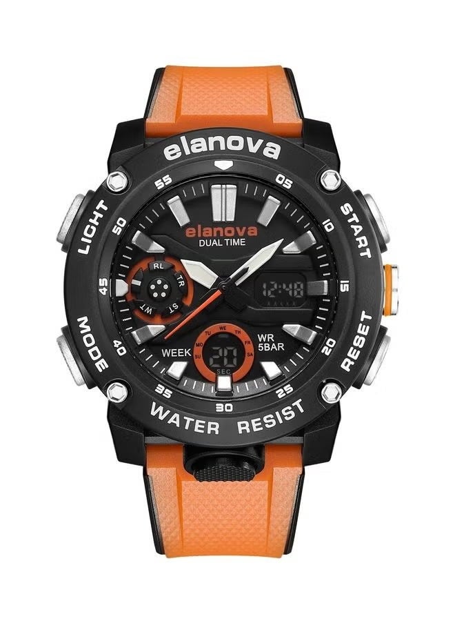 إيلانوفا ساعة يد رقمية وتناظرية بتصميم رياضي، مقاومة للماء حتى 5 بار، مزودة بتوقيت مزدوج وحزام سيليكون متين، طراز EL70 - Image 1