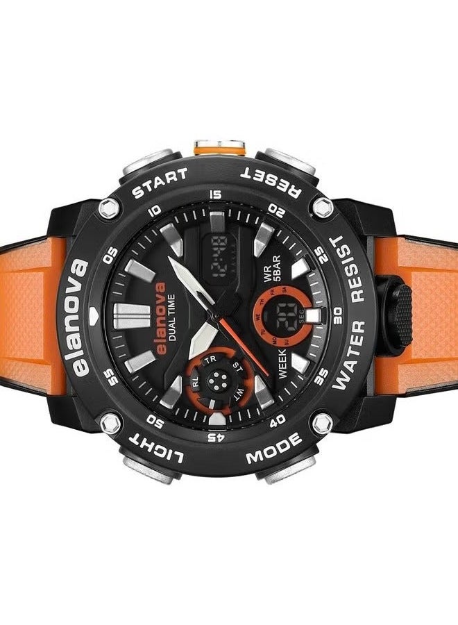 إيلانوفا ساعة يد رقمية وتناظرية بتصميم رياضي، مقاومة للماء حتى 5 بار، مزودة بتوقيت مزدوج وحزام سيليكون متين، طراز EL70 - Image 4