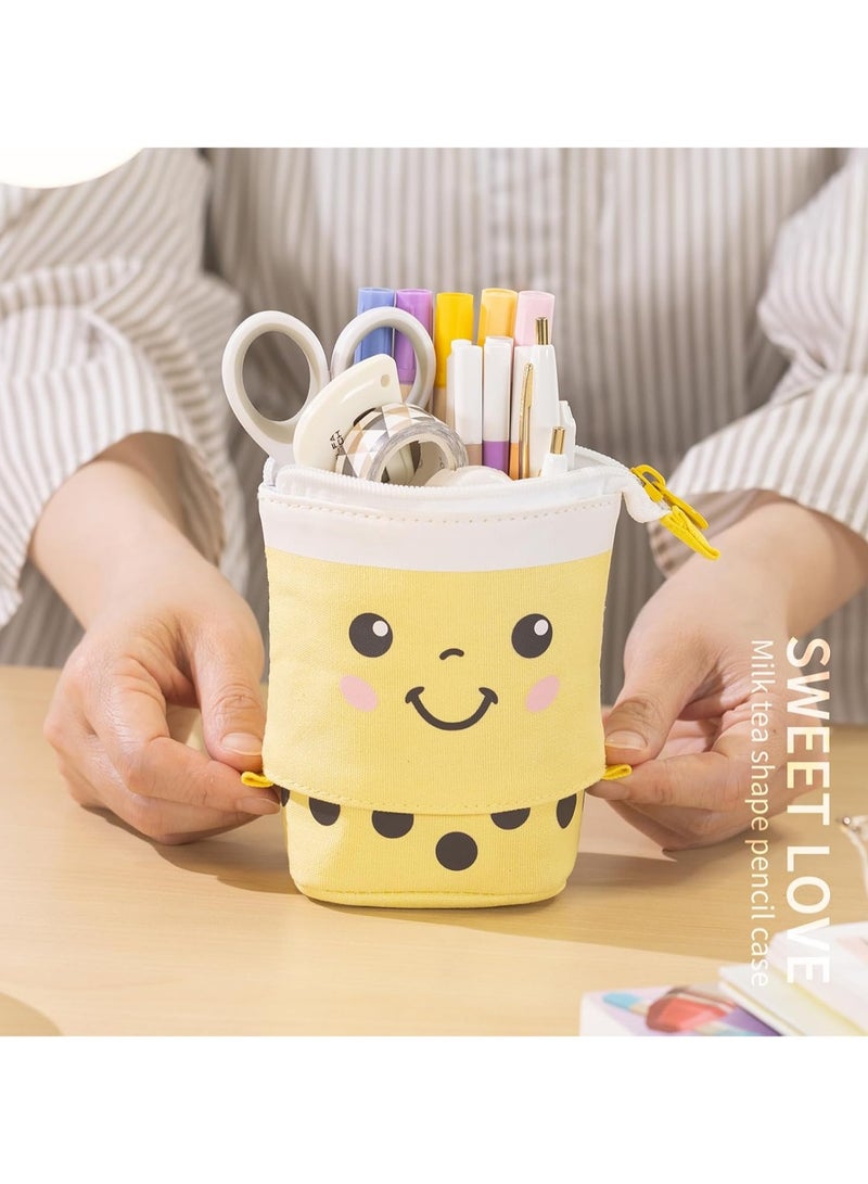 Yellow Cute Vertical Telescopic Pop-Up Cosmetic Bag Pencil Case Office Storage Box Suitable For Girls Students Ladies Adults - Image 5