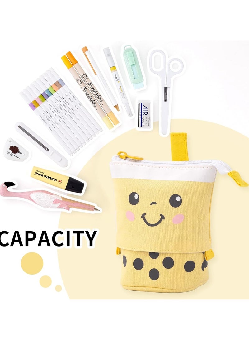 Yellow Cute Vertical Telescopic Pop-Up Cosmetic Bag Pencil Case Office Storage Box Suitable For Girls Students Ladies Adults - Image 4