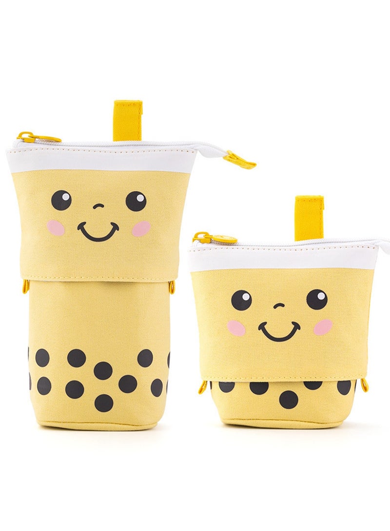 Yellow Cute Vertical Telescopic Pop-Up Cosmetic Bag Pencil Case Office Storage Box Suitable For Girls Students Ladies Adults - Image 1