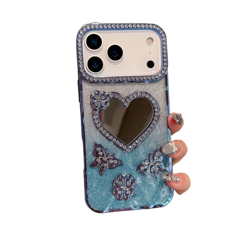 iPhone 16 Plus TPU Protective for iPhone 16 16 Plus 16 Pro 16 Pro Max with 3D Love Heart Pattern and Glitter Sparkle in Blue - Image 1